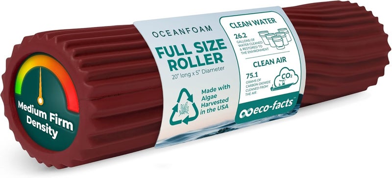 Oceanfoam Tidal Roller - Maroon - Muscle Massage Foam Roller for Back Pain & Stretching - Firm and Ergonomic Wide Wave Textured - Yoga, Athletics, & Wellness - Full Size, 20" x 5" - Image 1